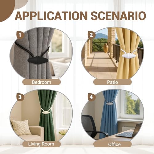 Hion Magnetic Curtain Tiebacks Dark Brown 2pcs, Curtain Holdbacks Hooks - Image 5
