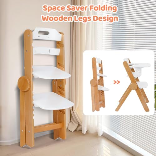 Ezebaby Foldable Wooden High Chair, No-Tools Adjustable Baby High Chair - Image 6