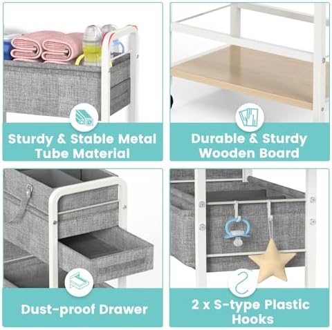 LIDTOP 2In1 Diaper Caddy & 4-Tier Rolling Diaper Cart, Diaper Caddy Organizer - Image 7