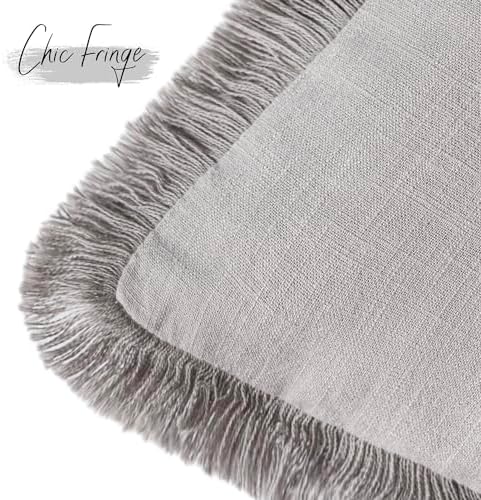 Foindtower Decorative Linen Fringe Throw Pillow Covers 22×22 Light Gray - Image 3