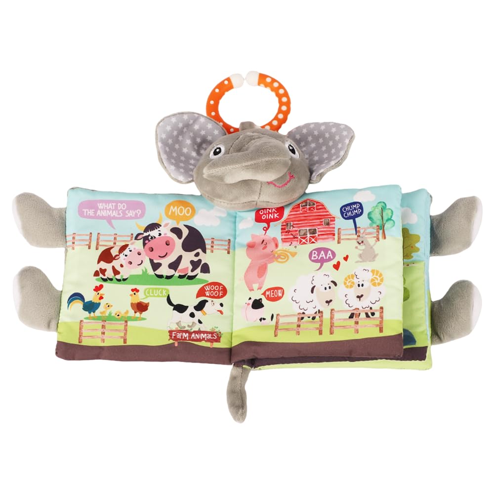 Elephant Baby Books Toys 0-6 Months, Loveys Crinkle Books for Babies,Touch and Feel Infant Toys 6-12-18 Months 1-2 Year Old, Shower Gifts Soft Cloth Book, Teether for Boys Girls - Small Edition