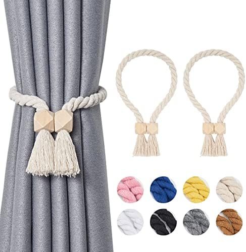NICEEC 2 Pack Wooden Polyhedron Magnetic Curtain Tiebacks Boho Home Decor Drape by NICEEC