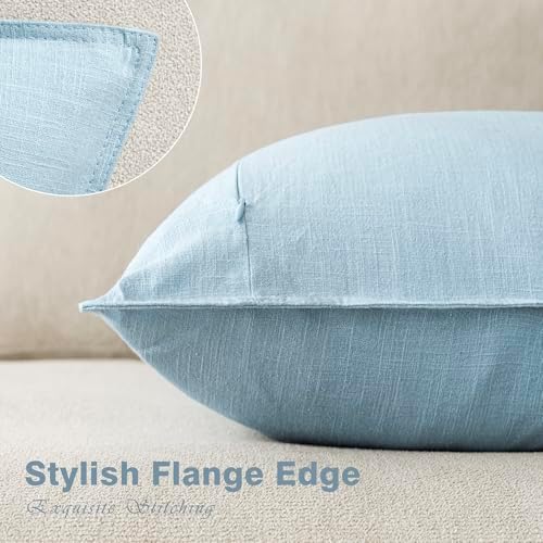 Foindtower Linen Solid Decorative Throw Pillow Covers 24x24 Inch Light Blue - Image 3