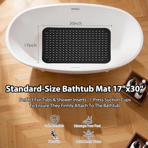 Non Slip Bathtub Mat Bath Shower Mat Black 17"x30" Standard Size - Image 2