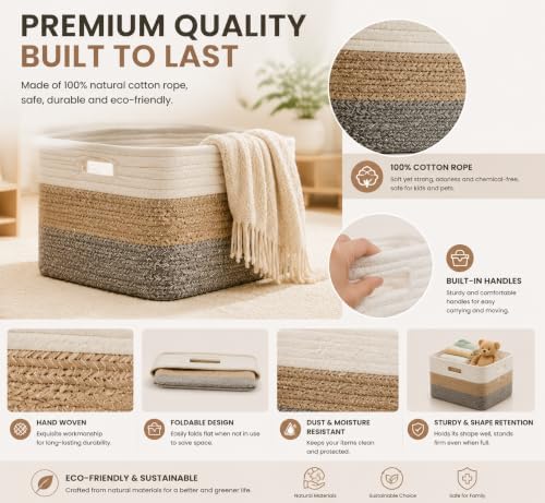4 sets of hand-woven cotton rope storage boxes, suitable - Image 5