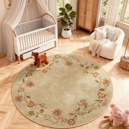 Washable Living Room Round Rug: 4ft Circle Rugs - Image 7