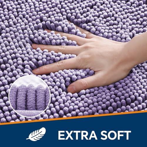 Chenille Bathroom Rug 17"x24" Lavender, Non-Slip Plush Bath Mat - Image 3