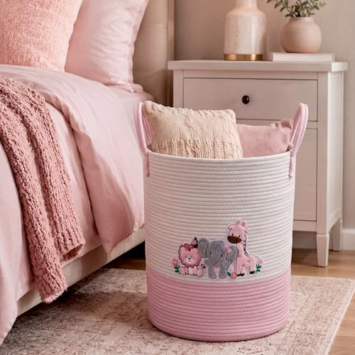 LemonRoad Pink Animals Laundry Hamper Large Cotton Rope Storage Basket - Image 6