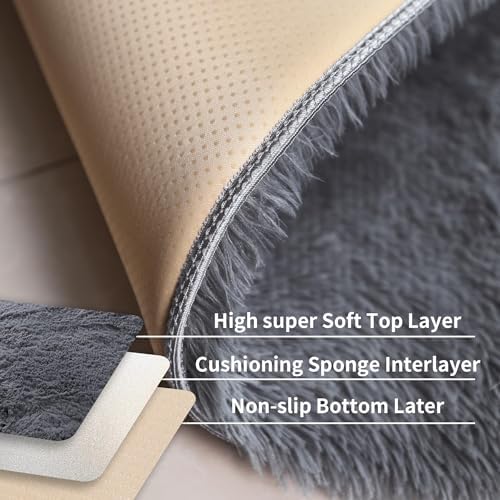 KICHOWUA Grey Fluffy Shag Rug 2x3 - Image 4