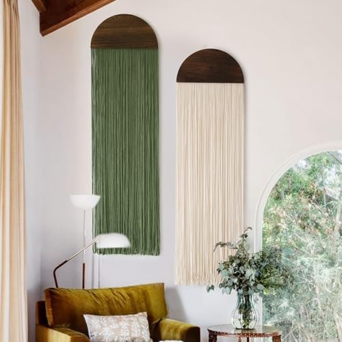 2Pcs Macrame Wall Hanging Boho Decor yarn Handmade Round Tassel 13.7"W*51"L by FLBER