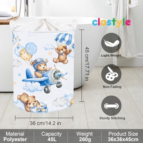 Clastyle 45L Large Blue Bear Pilot Kid Boy Girl Laundry Hamper - Image 6