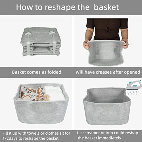 XUANGUO Woven Cotton Rope Storage Baskets 15x10x9.3" 3 Pack Grey - Image 7