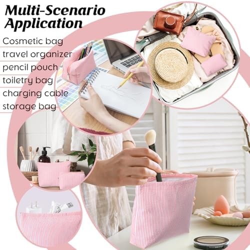 Huhumy 2 Pcs Makeup Bag Set for Women, Rose Pink, Thin Stripe - Image 5