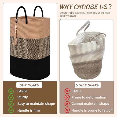 Woven Laundry Basket for Clothes, 80 L Large Rectangle Laundry Hampers - Image 4