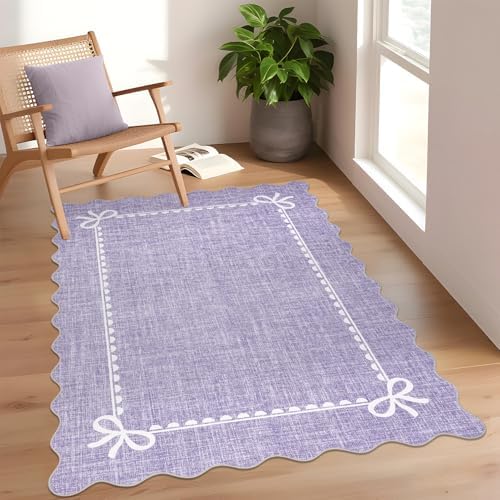 GarveeHome Scalloped Bow Rug 4x6 Washable Purple Rugs by GarveeHome