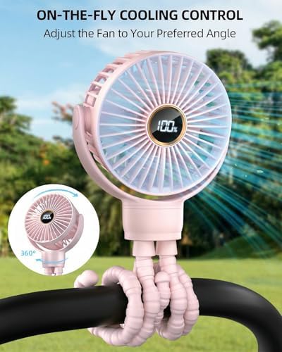 Portable Stroller Mini Fan, Small Rechargeable Personal Cooler w/ 360° Rotation - Image 2