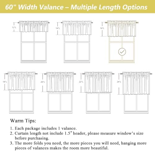 Natural Valances for Windows, Light Filtering Faux Linen Textured Small Short - Image 3
