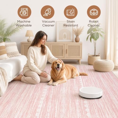 Nakagishi Boho 4x6 Pink Area Rug Living Room Rugs Machine Washable - Image 3