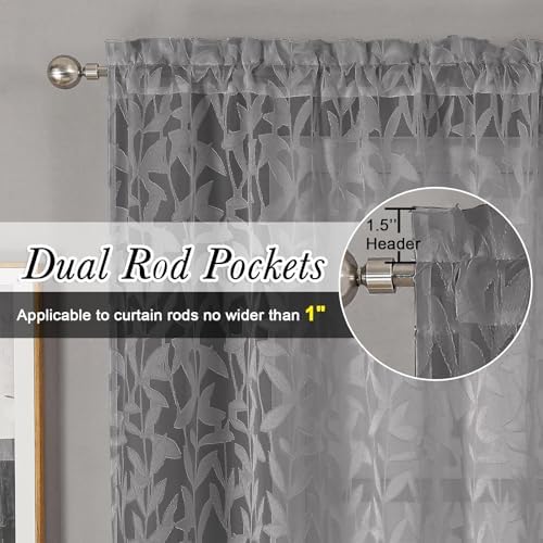 Lecloud Leia Charcoal Grey Sheer Curtains 63 Inch Length 2 Panels, Rustic Light - Image 4