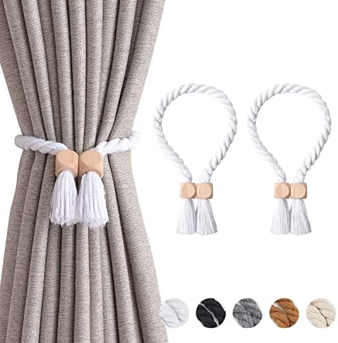 NICEEC 2 Pack Wooden Cube Magnetic Curtain Tiebacks Boho Home Decor Drape Tie by NICEEC
