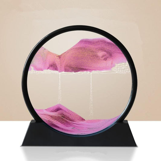 Moving Sand Art Picture 3D Deep Sea Sandscapes Sand Art Liquid Motion Bubbler Timer for Adult Kid Desktop Art Toys for Home Decor and Office(Round+Pink+10In)