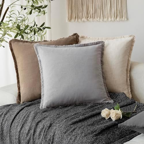 Foindtower Decorative Linen Fringe Throw Pillow Covers Boho Farmhouse Cushion - Image 5