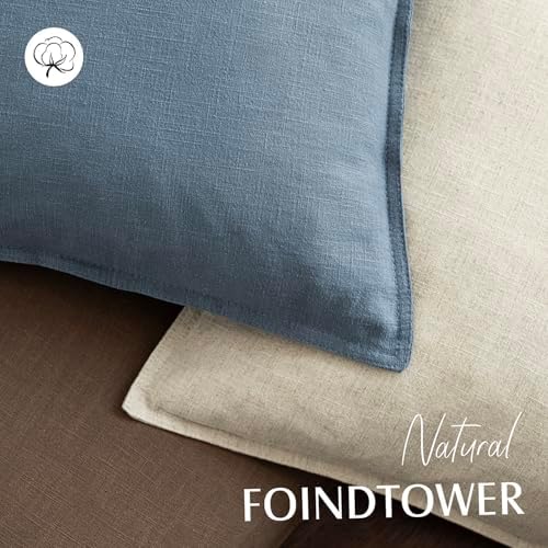 Foindtower Linen Solid Decorative Throw Pillow Covers 20x20 Inch Misty Blue - Image 4