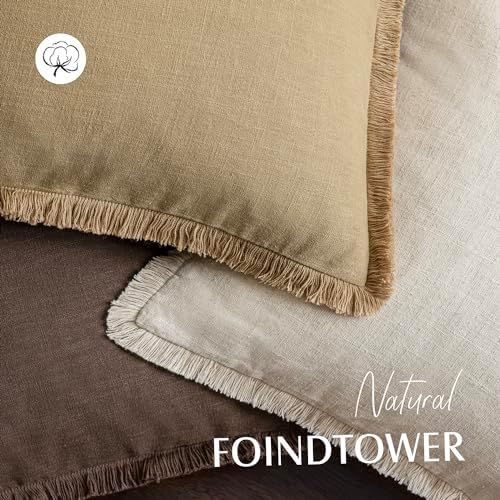 Foindtower Decorative Linen Fringe Throw Pillow Covers 18×18 Light Khaki - Image 4