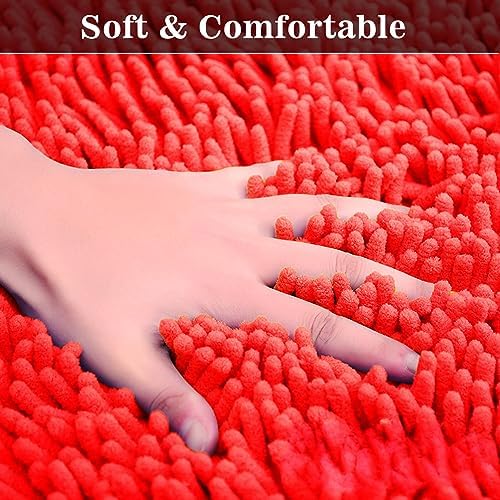 Half Round Bath Mat Red Bathroom Rugs Semicircle Chenille Bath Rugs Water - Image 4