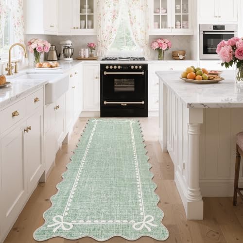 GarveeHome Scalloped Hallway Runner Rug 2x6 Non Slip Sage Green Rugs - Image 2