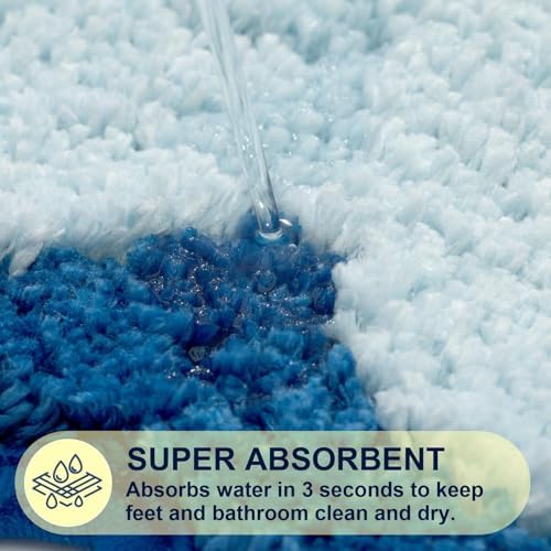 ORTIGIA Cute Blue Coquette Bow Bath Mat, Fun Plush Microfiber Scallop Bathroom - Image 4