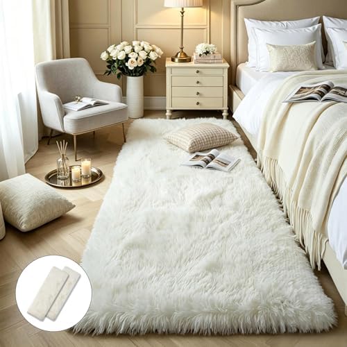 KCHOWUA Cream White Fluffy Area Rug 2x6 by KICHOWUA