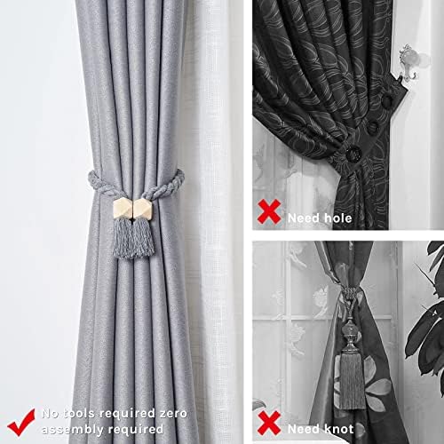 NICEEC 2 Pack Wooden Polyhedron Magnetic Curtain Tiebacks Boho Home Decor Drape - Image 2