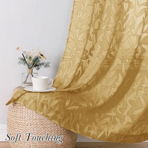 Lecloud Leia Dark Gold Sheer Curtains 72 Inches Long 2 Panels, Airy & - Image 3