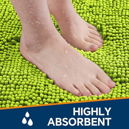 Chenille Bathroom Rug 30"x50" Lime Green, Large Plush Bath Mat - Image 4