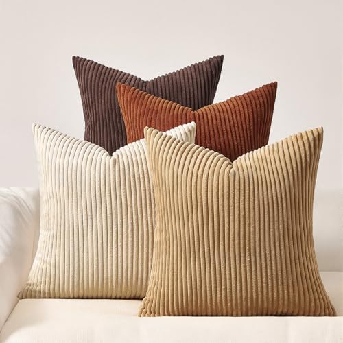 Topfinel Set of 4 Soft Farmhouse Corduroy Striped Decorative Cushion Cover Boho by Topfinel