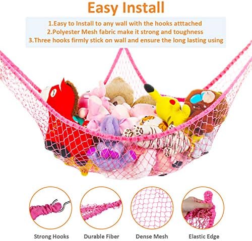 Toy Hammock, Stuffed Animals Hammock, Jumbo Toy Storage Net 83" Wall Sling - Image 2