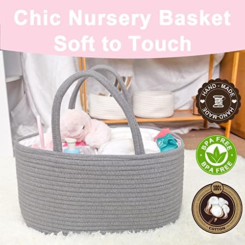 ABenkle Diaper Caddy Organizer, Rustic Boho Cotton Rope Nursery Baby Basket - Image 6