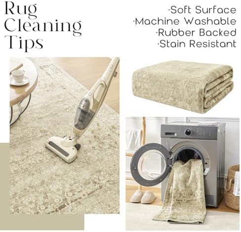 BILEEHOME Boho Kitchen Rug Washable Low Pile Small 2x3 Rugs Tan and Cream - Image 4