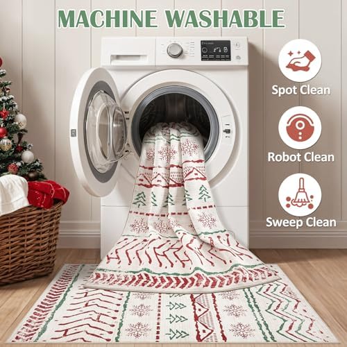 Nakagishi Christmas Rugs: 5x7 Washable Abstract Large Neutral Soft Rug Stain - Image 4