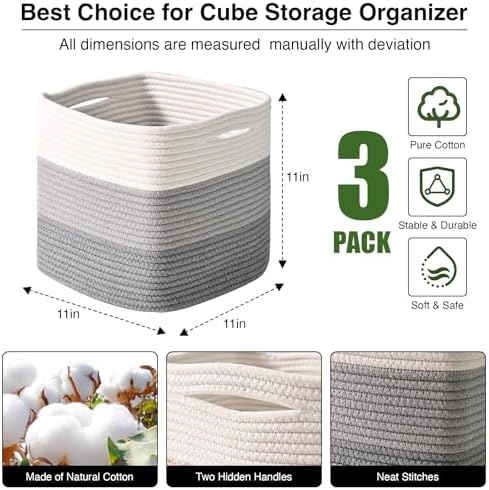 ICERZCZ 11 Inch Cube Storage Bins, Storage Cube Organizer Bins, Woven Cotton - Image 2