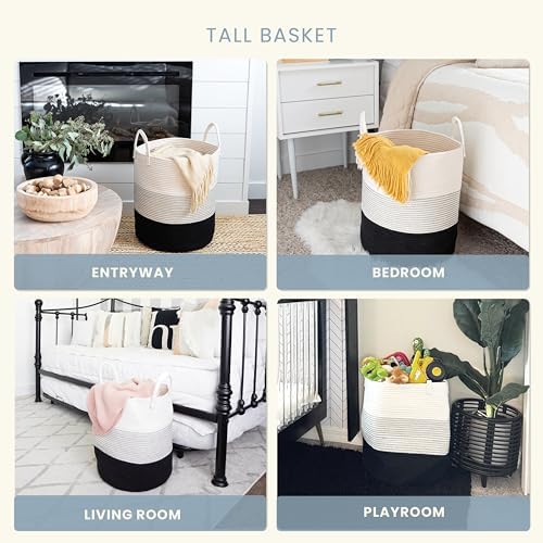 OrganiHaus Tall Cotton Rope Laundry Basket & Hamper, Blanket Storage 52L - Image 4