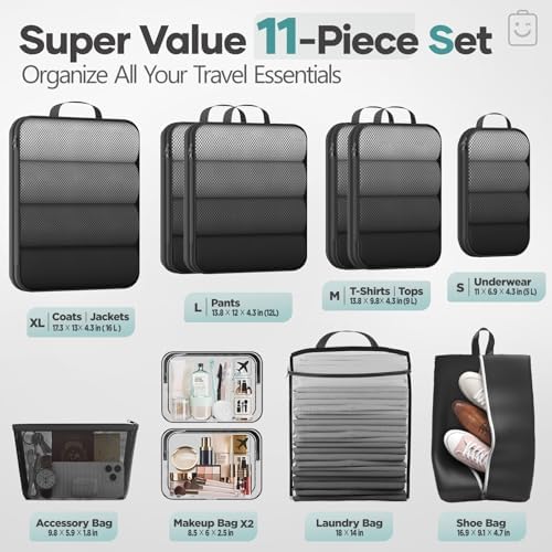 Veken 11 Set Compression Packing Cubes Garment Bags - Image 2