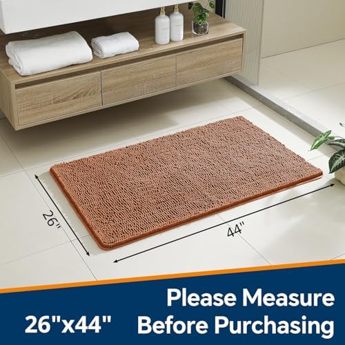 Chenille Bathroom Rug 26"x44" Burnt Orange, Non-Slip Plush Bath Mat - Image 2