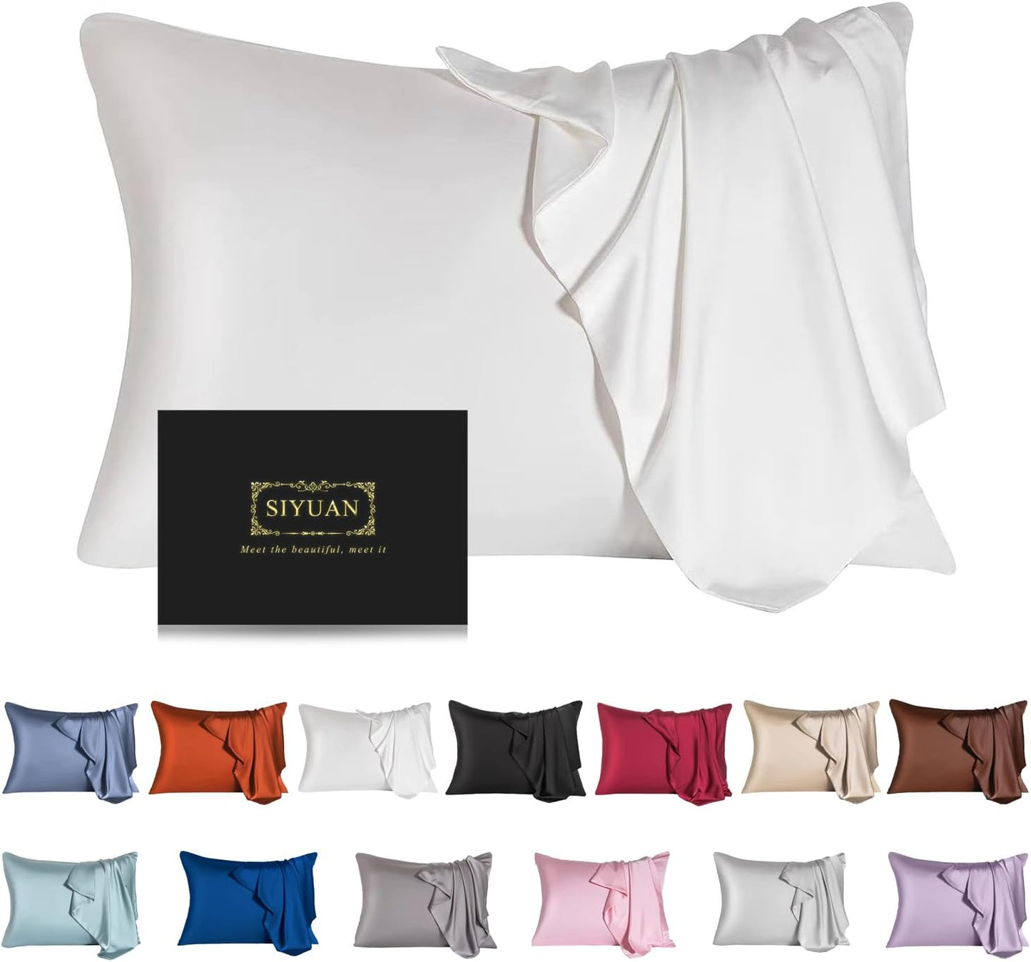 Mulberry Silk Pillowcase for Hair and Skin,Standard Size Cooling Silk Pillow Case with Hidden Zipper,Allergen Proof Dual Sides Soft Breathable Smooth Silk Pillow Cover for Women(Standard,White)