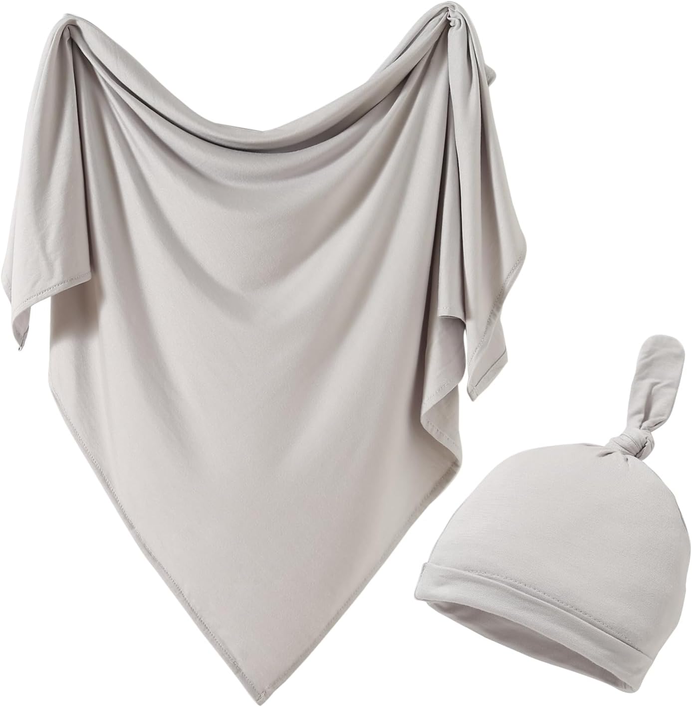 iEvolve Cotton Knitted Baby Swaddle Blanket with Hat Headband Set Newborn Swaddle Wrap Receiving Blankets for Baby Girl Boy 45" x 45"(Grey)