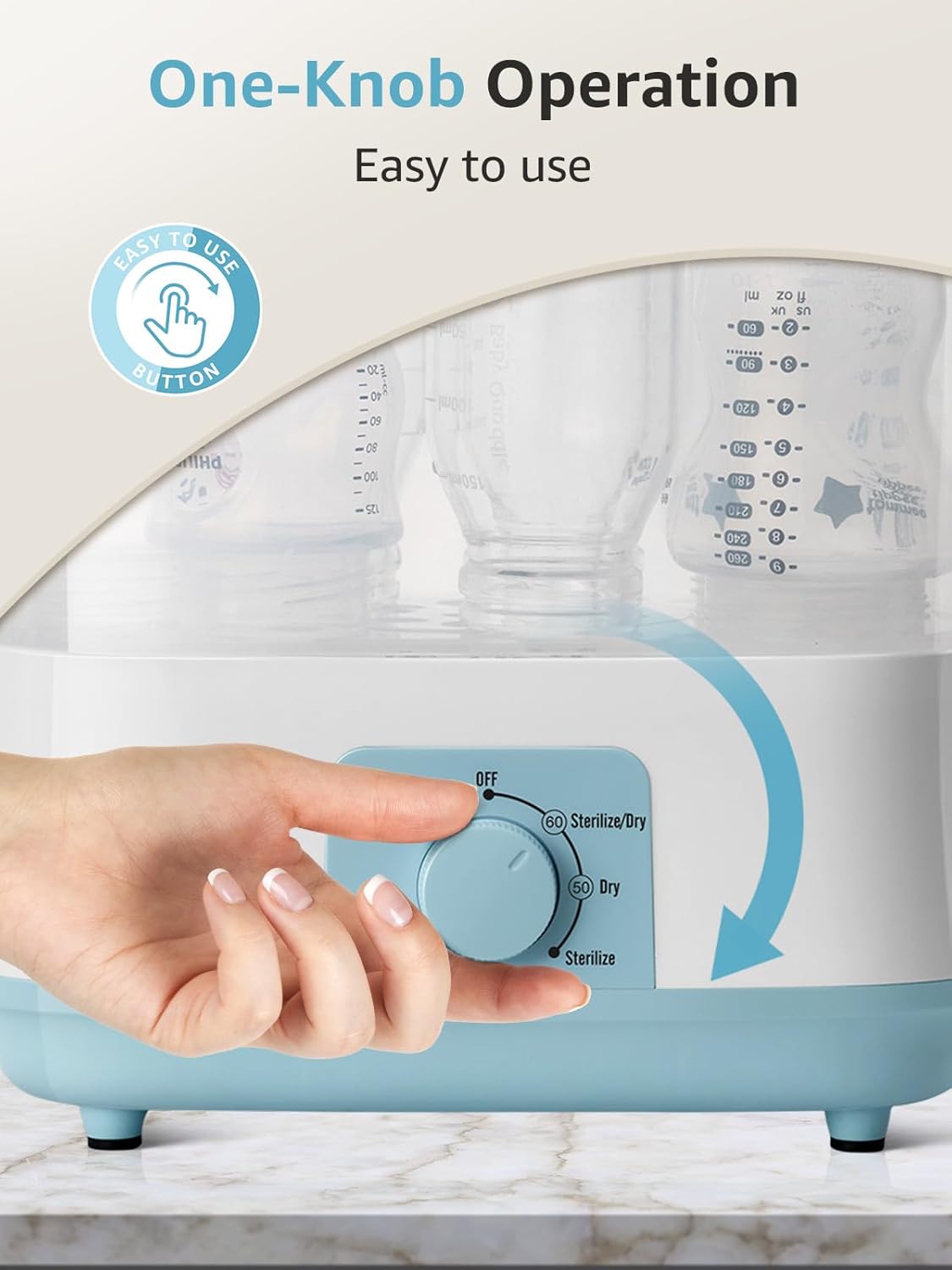 GROWNSY Adjustable 3 in 1 Large Bottle Sterilizer and Dryer, Electric Steam Baby Bottle Sterilizer, Bottle Sanitizer for Baby Bottles & Pacifiers, Breast Pump Parts Blue