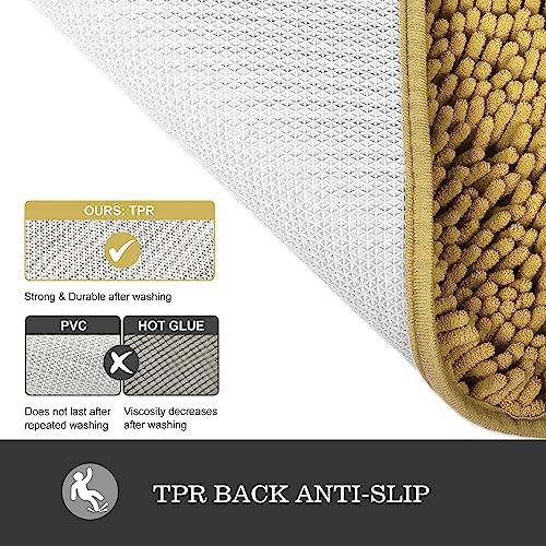 Yeaban Chenille Mustard Bathroom Rug 36"x60", Non-Slip Rubber Backing - Image 3