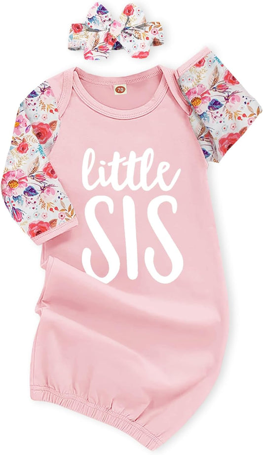 AMAWMW Newborn Baby Girl Little Sister Sleeper Gown Stripe Long Sleeve Nightgown Pajamas Gifts Stuff Essential Outfit