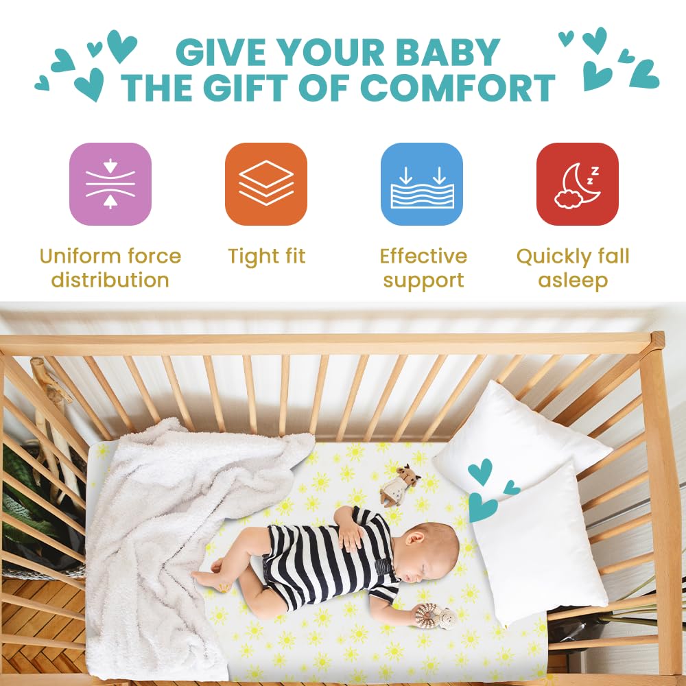 Breathable Crib Mattress, Washable High Rebound Foam for Baby Cribs, Fits Standard Toddler Beds, Mini Size (38" L x 24" W x 1" H), Sunshine Design